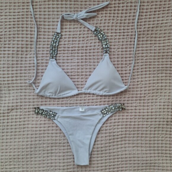Women's Swimsuit  Diamond Brazilian Bikini With Crystal Rhinestone Metal Chain - Picture 1 of 4